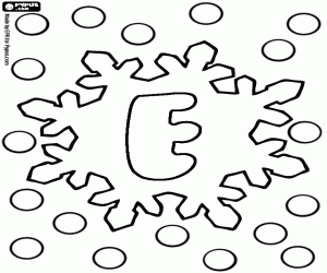 The letter E in a snowflake coloring page