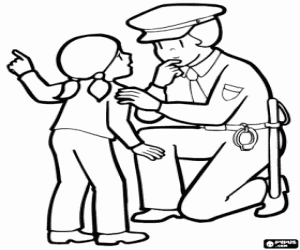 The police helping the children coloring page
