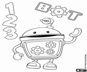 The robot Bot loves singing and dancing coloring page