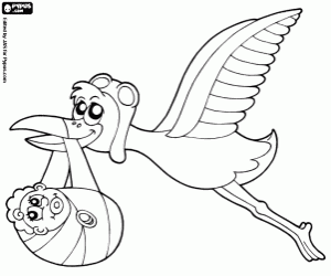 The stork and the baby coloring page