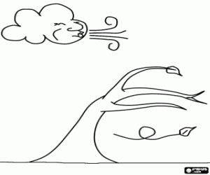 The strong wind hits a tree coloring page