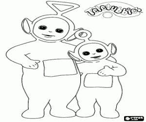 The Teletubbies Tinky Winky and Po embraced coloring page