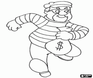 A thief escaping with the loot coloring page