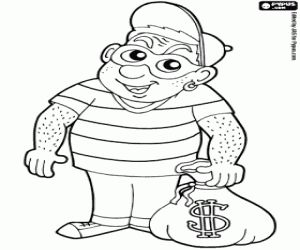 A thief with the loot of the robbery coloring page