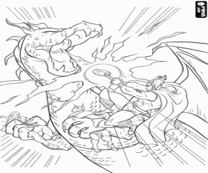 Thor against the dragon coloring page