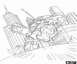 Thor fighting against a colossus coloring page