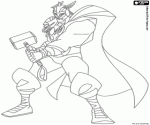 Thor with his hammer, Avengers coloring page