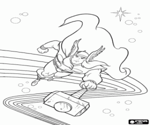 Thor and his mighty hammer coloring page