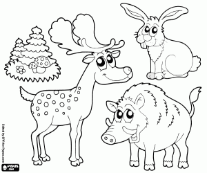 Three animals of the forest coloring page