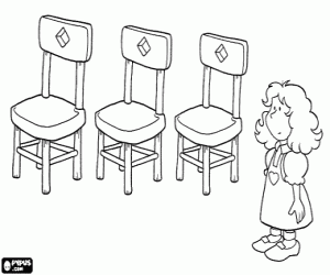 The three chairs and Goldilocks coloring page