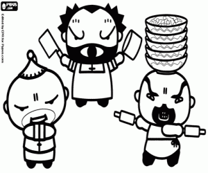 Three chefs, characters of Pucca coloring page