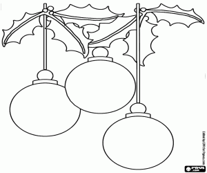 Three Christmas balls with holly coloring page