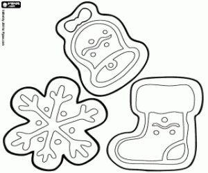 Three Christmas cookies coloring page