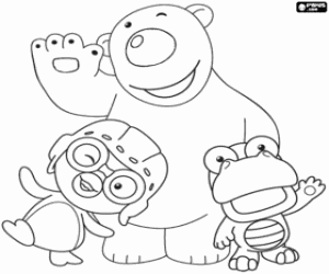 Three friends, Pororo, Poby and Crong coloring page