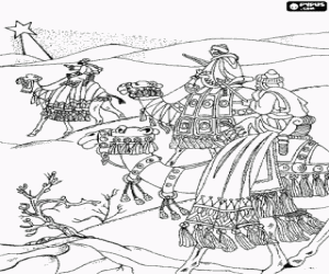 The three kings on their camels coloring page