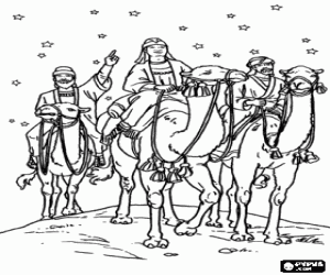 The three kings during the night coloring page