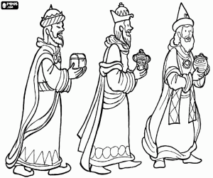The three kings in a single file coloring page