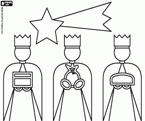 Three kings and star of Bethlehem coloring page