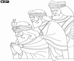 The three Kings worshiping Jesus coloring page