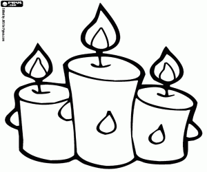 Three lit candles of Christmas coloring page