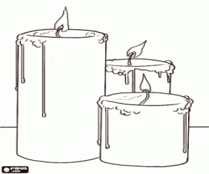 Three lit Christmas candles coloring page