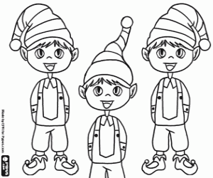 Three little elves of Santa Claus coloring page