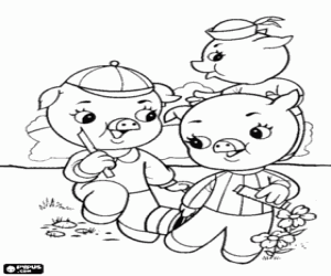 The three little pigs playing coloring page