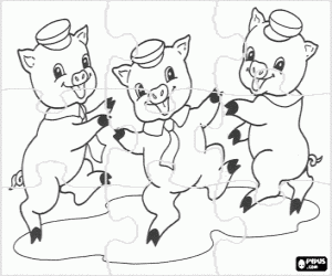The three little pigs puzzle coloring page