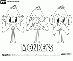 The three monkeys, an emoji coloring page