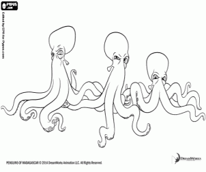 Three octopuses of Brine coloring page