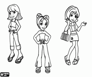Three Polly's friends in the PollyWorld coloring page