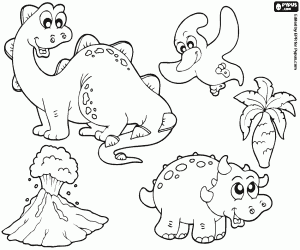 Three prehistoric animals coloring page