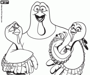 The three protagonists turkeys coloring page