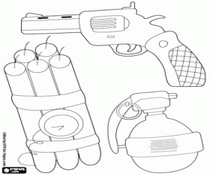 Three small weapons coloring page