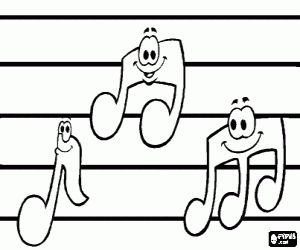 Three smiling musical notes coloring page