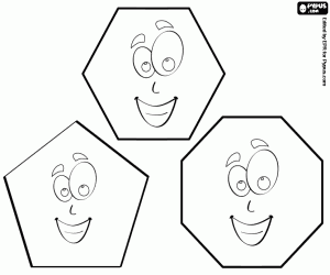 Three smiling polygons coloring page