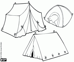Three tents for camping coloring page