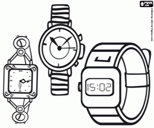 Three types of wrist watches coloring page