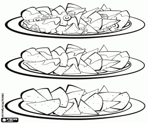 Three varieties of nachos coloring page