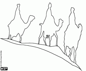 Three Wise Men on the camels coloring page