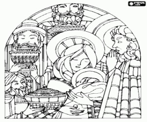 Three Wise Men with Jesus and Mary coloring page