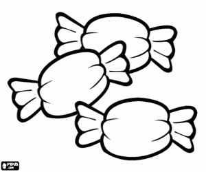 Three wrapped candies coloring page