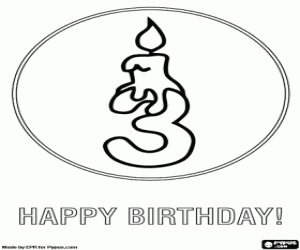 Three years, a happy birthday coloring page
