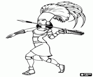 Toltec female warrior coloring page
