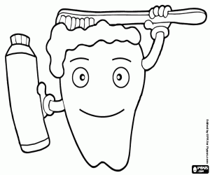 The tooth and the dental hygiene coloring page