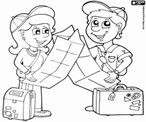 The tourists with the maps coloring page
