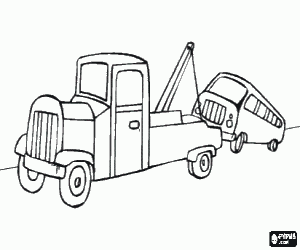 Tow truck with damaged car coloring page