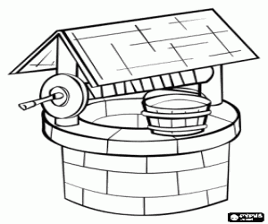 A traditional water well coloring page