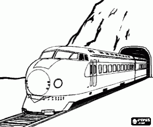 Train leaving a tunnel coloring page