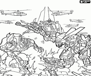 Transformers and helicopters in action coloring page
